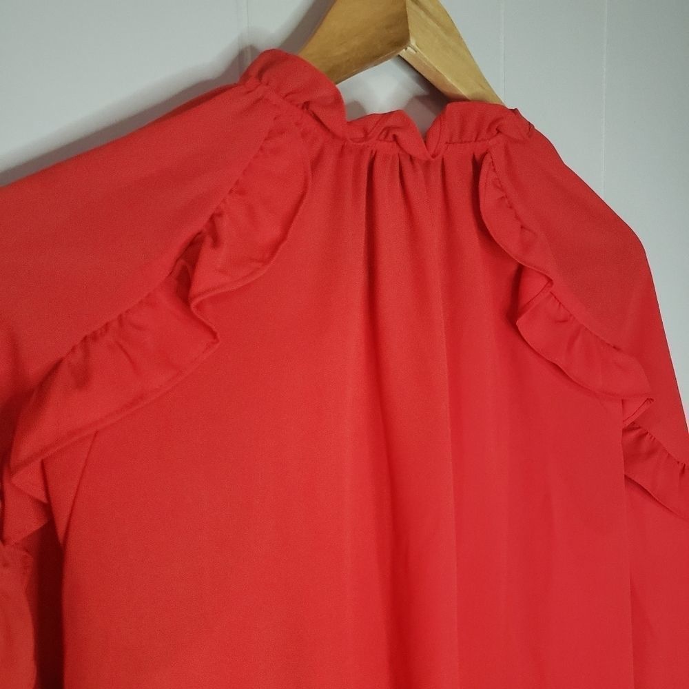 Cece Red Ruffle Sleeve Blouse Size Small - Picture 5 of 6